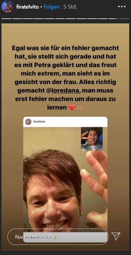 Firatelvito äußert sich zu dem Thema Loredana und Petra Z. via Instagram Story