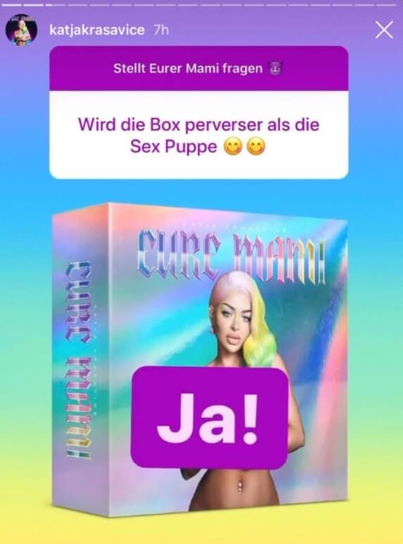 Katja Krasavice kündigt via Instagram Story an, dass ihr nächster Box-Inhalt noch perverser wird