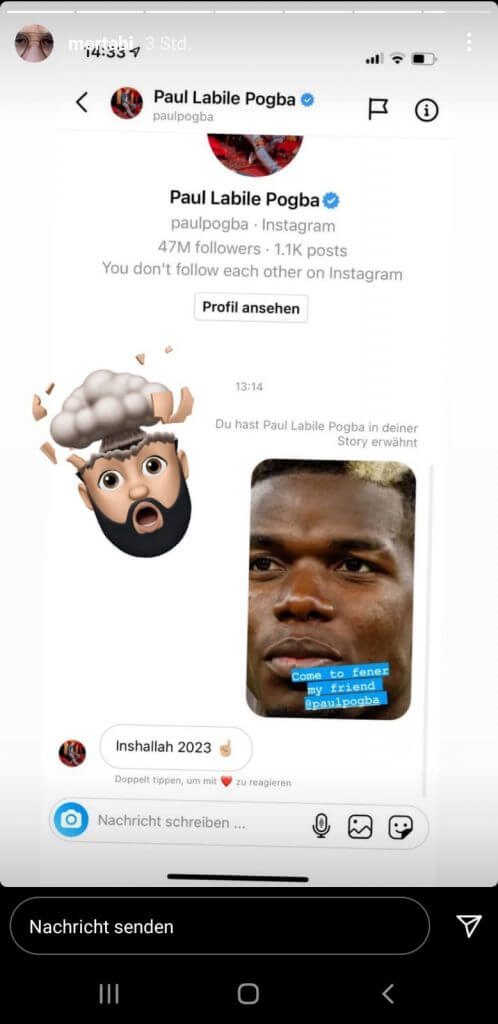 Pogba schreibt Mert via DM auf Instagram