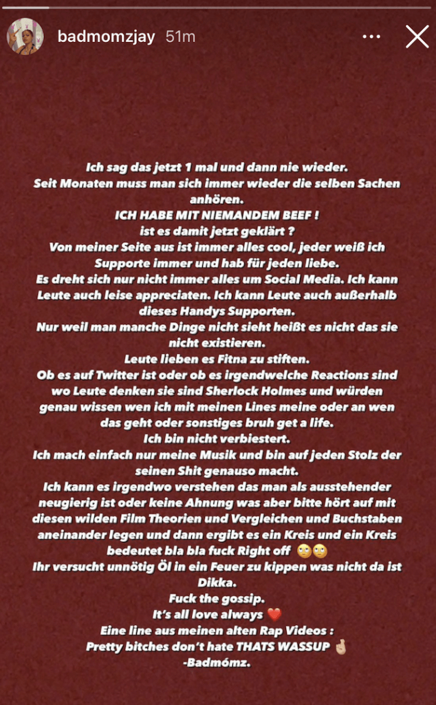 BadMomzJay veröffentlicht Statement via Instagram