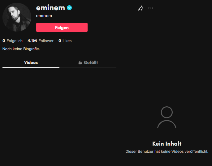 TikTok-Account von Eminem ohne Videos