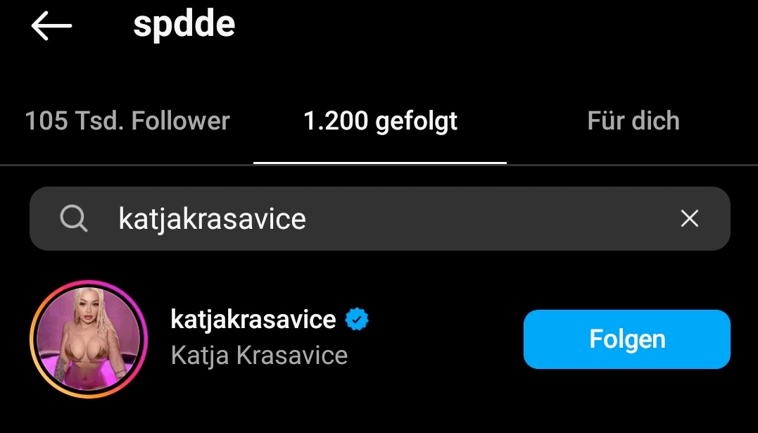 Die SPD folgt jetzt Katja Krasavice auf Instagram.