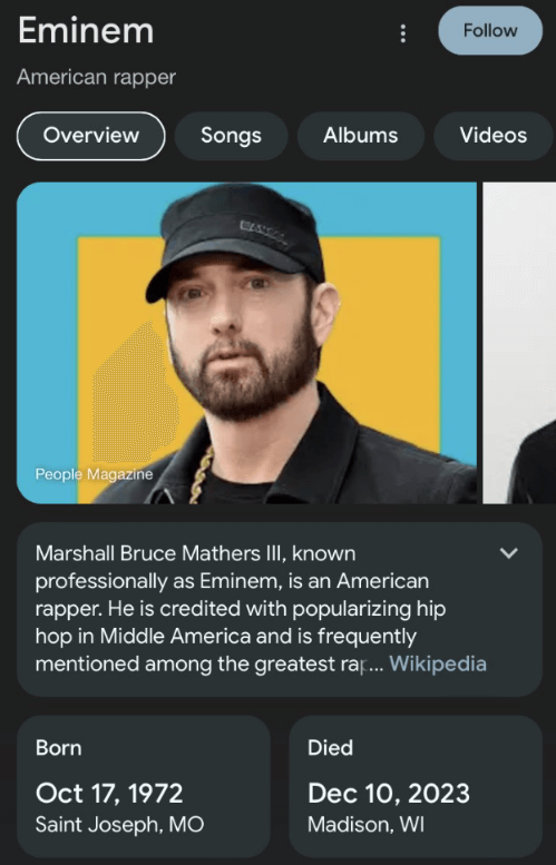 Google Berichtet über Tod von Eminem