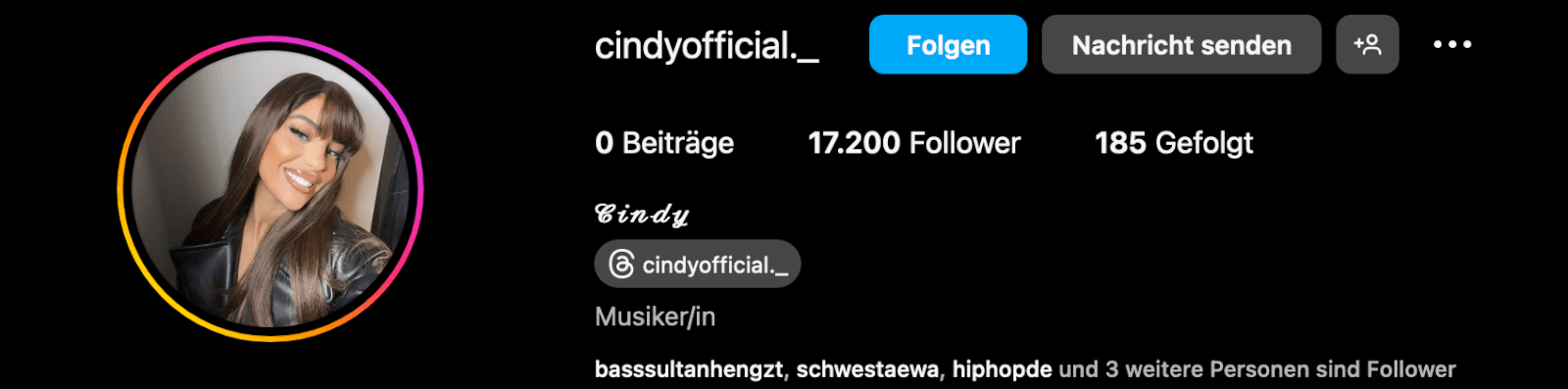Instagram-Profil von Cindy