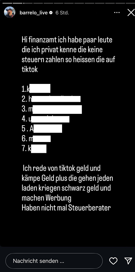 Barrelo verpetzt TikToker bei Finanzamt