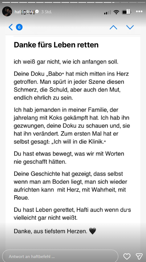 Haftbefehl via Instagram-Story