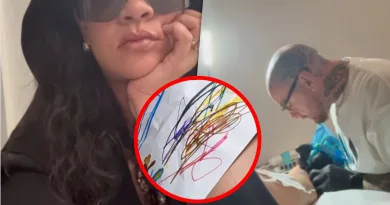 Rihanna lässt sich Kritzelei ihrer Kinder an der linken Kniekehle tätowieren